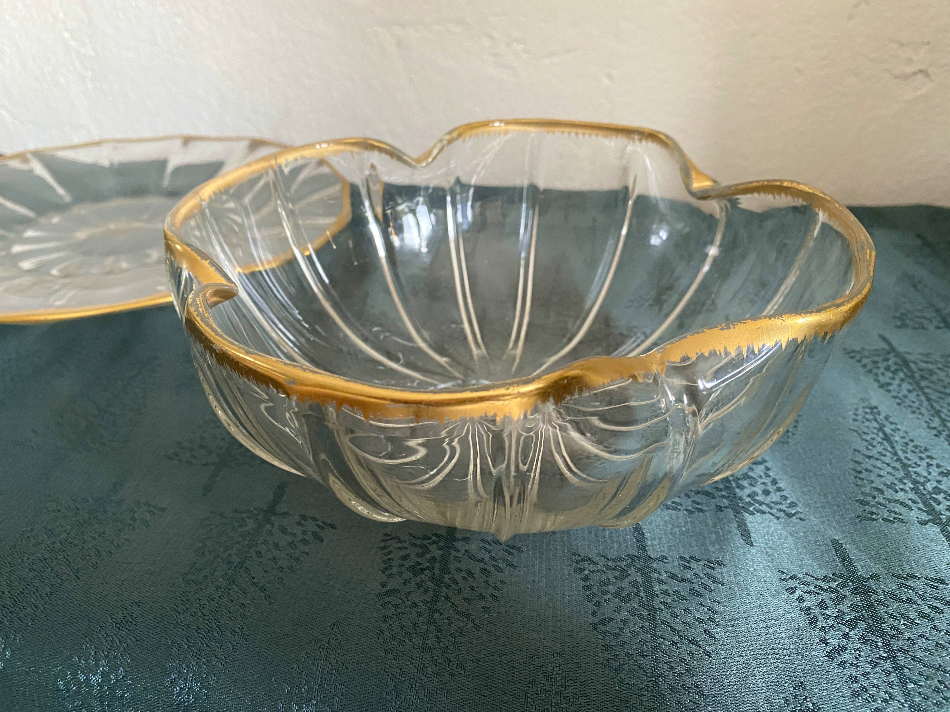 Daum Nancy Crystal cup and tray service, Ducal model, gold combed