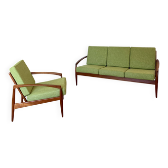 Ensemble banquette et fauteuil vintage "Paper knife" par Kai Kristiansen