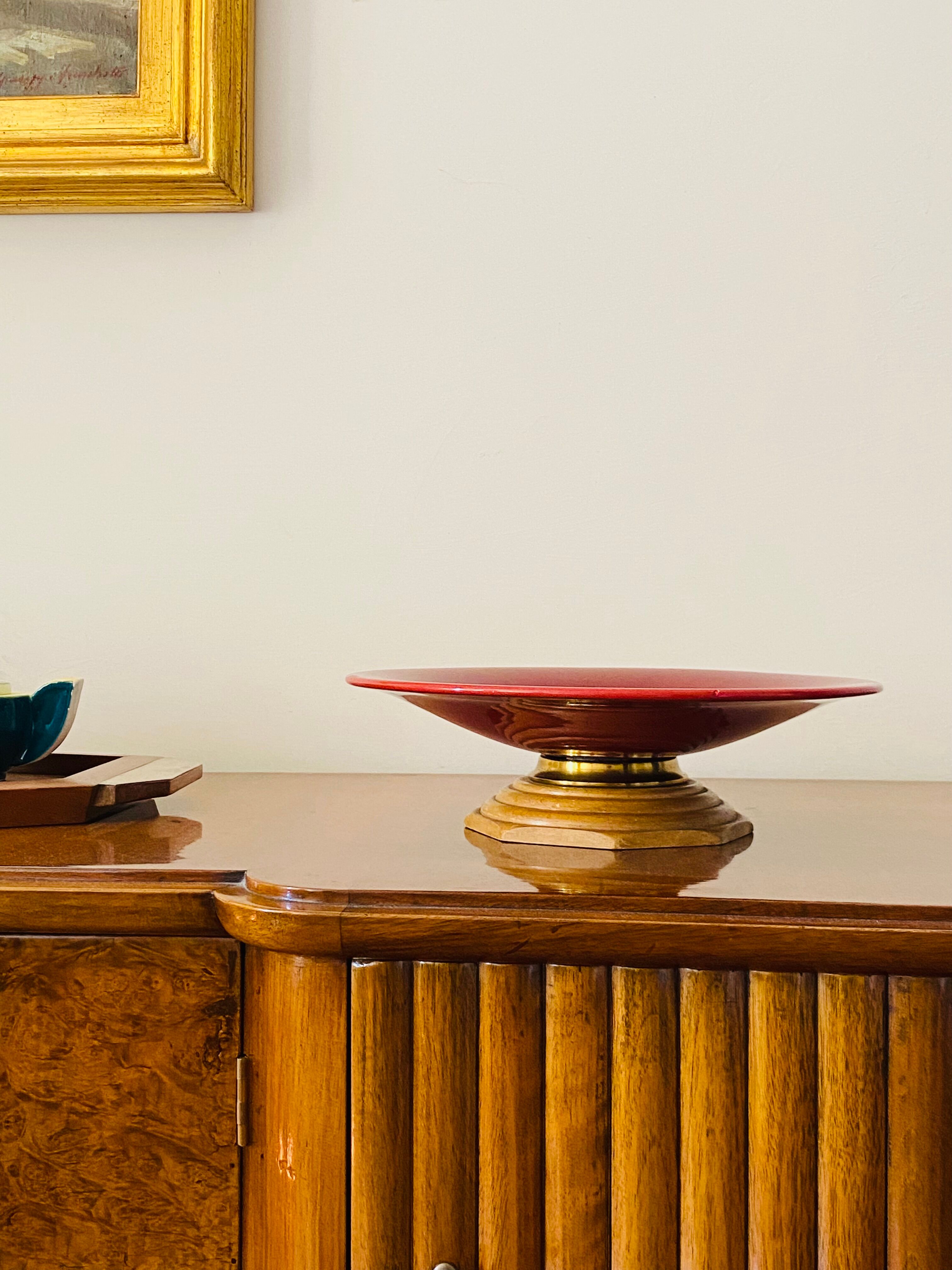 Modern red vide poche / centerpiece, Sevres France 1940s