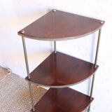 Corner shelf on foot in vintage wood and brass