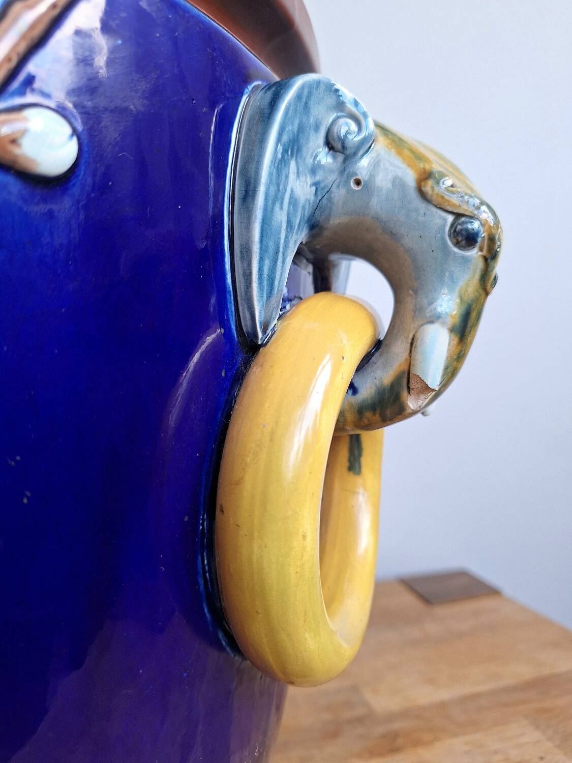 Large antique majolica cache pot, planter by Joseph Holdcroft.