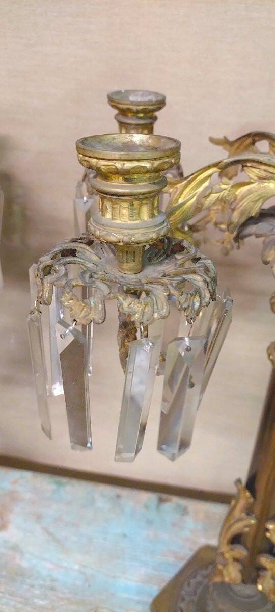 Pair of large, six-light gilt bronze candlesticks