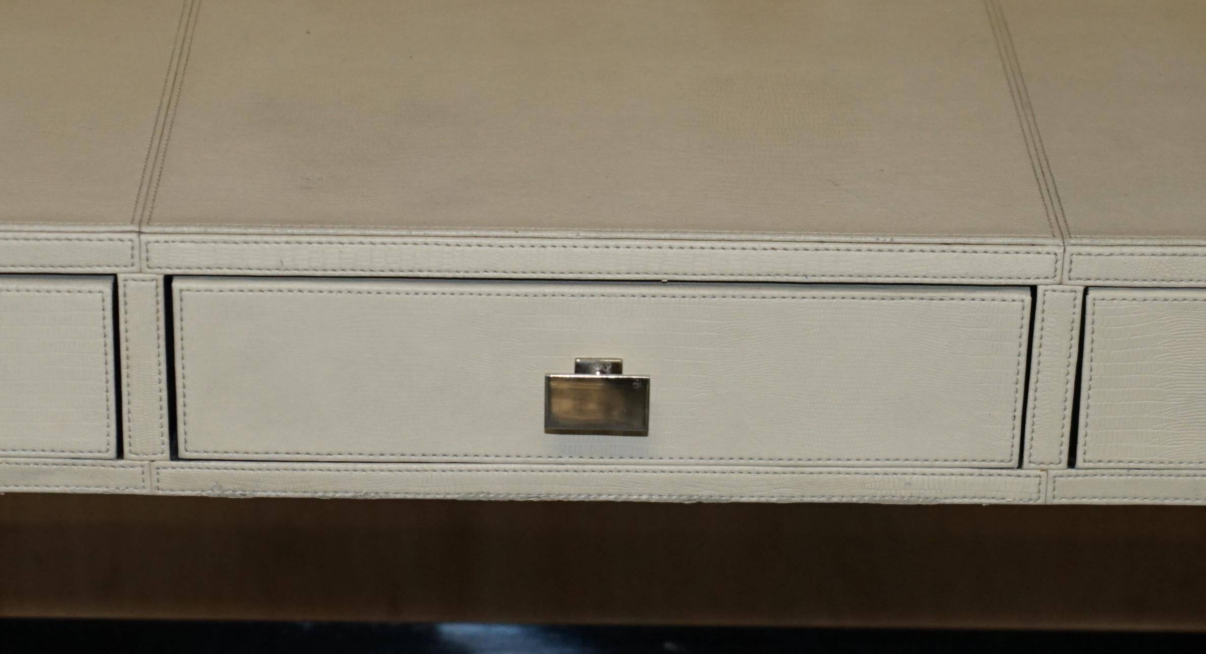 Vintage writing desk with chrome X-shaped top and patinated crocodile leather.