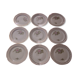 Set de 9 assiettes à dessert en porcelaine pâte et émaux de Limoges diam 17,5 cm