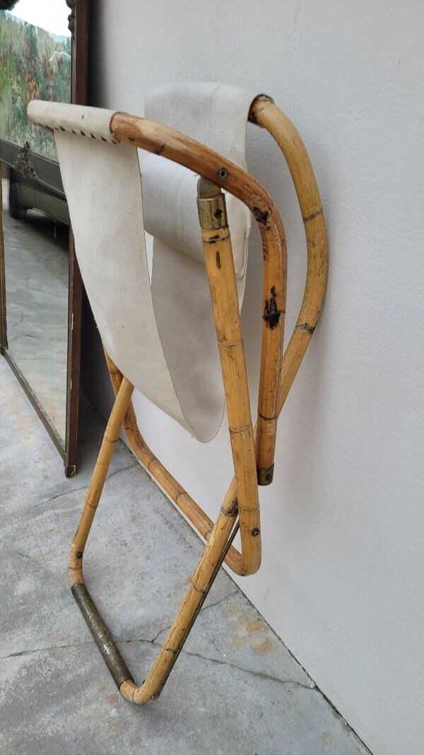 Fauteuil chaise longue transat vintage en bambou 1950s Italy