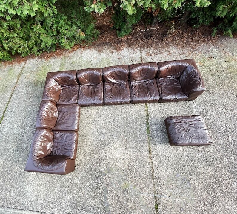 Modular sectional soft dark brown leather sofa by Arflex, Italy 1970