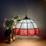 Vintage red and white mother-of-pearl lampshade pendant light