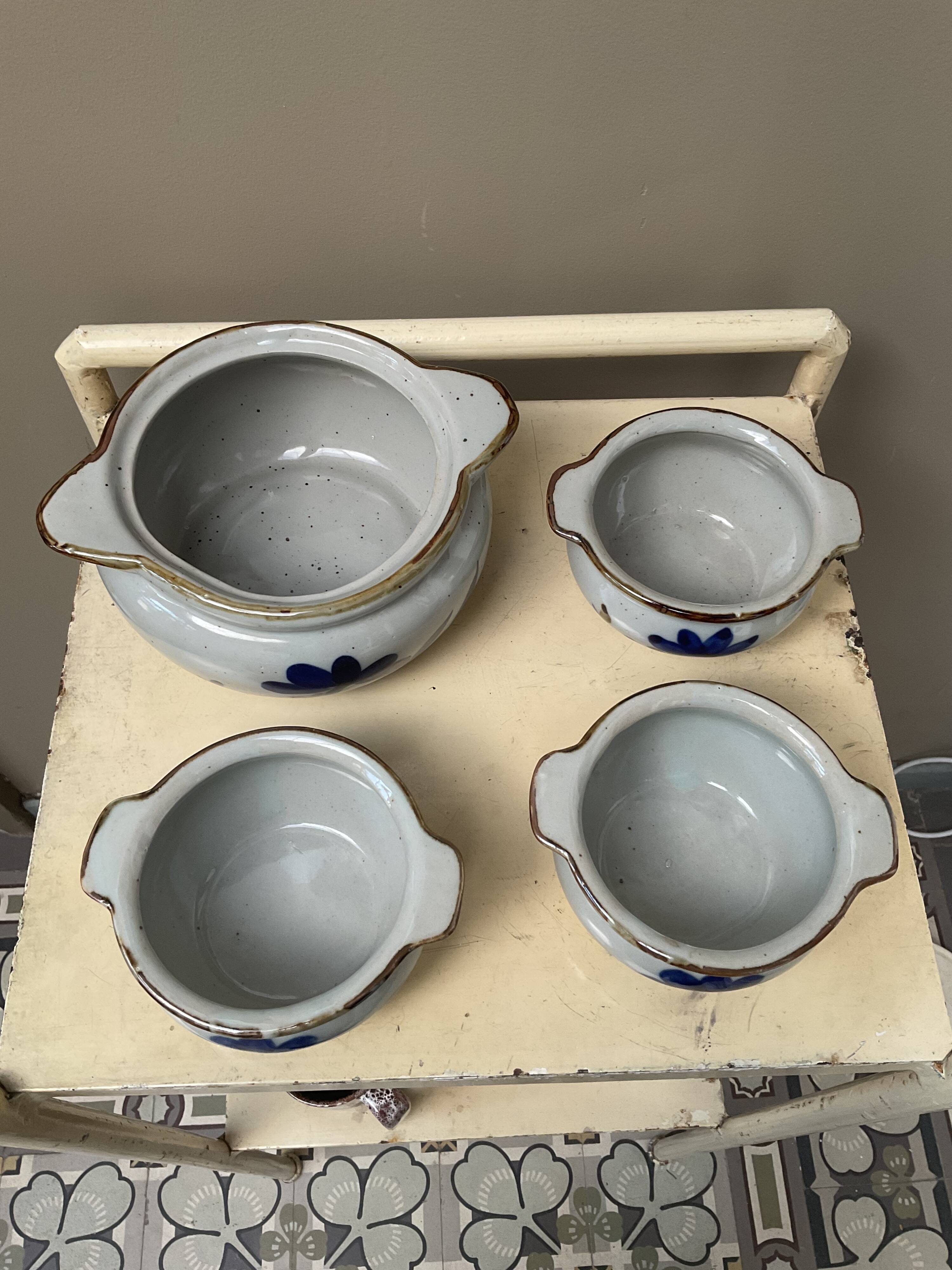 Lot de 3 bols et 1 pot vintage en céramique