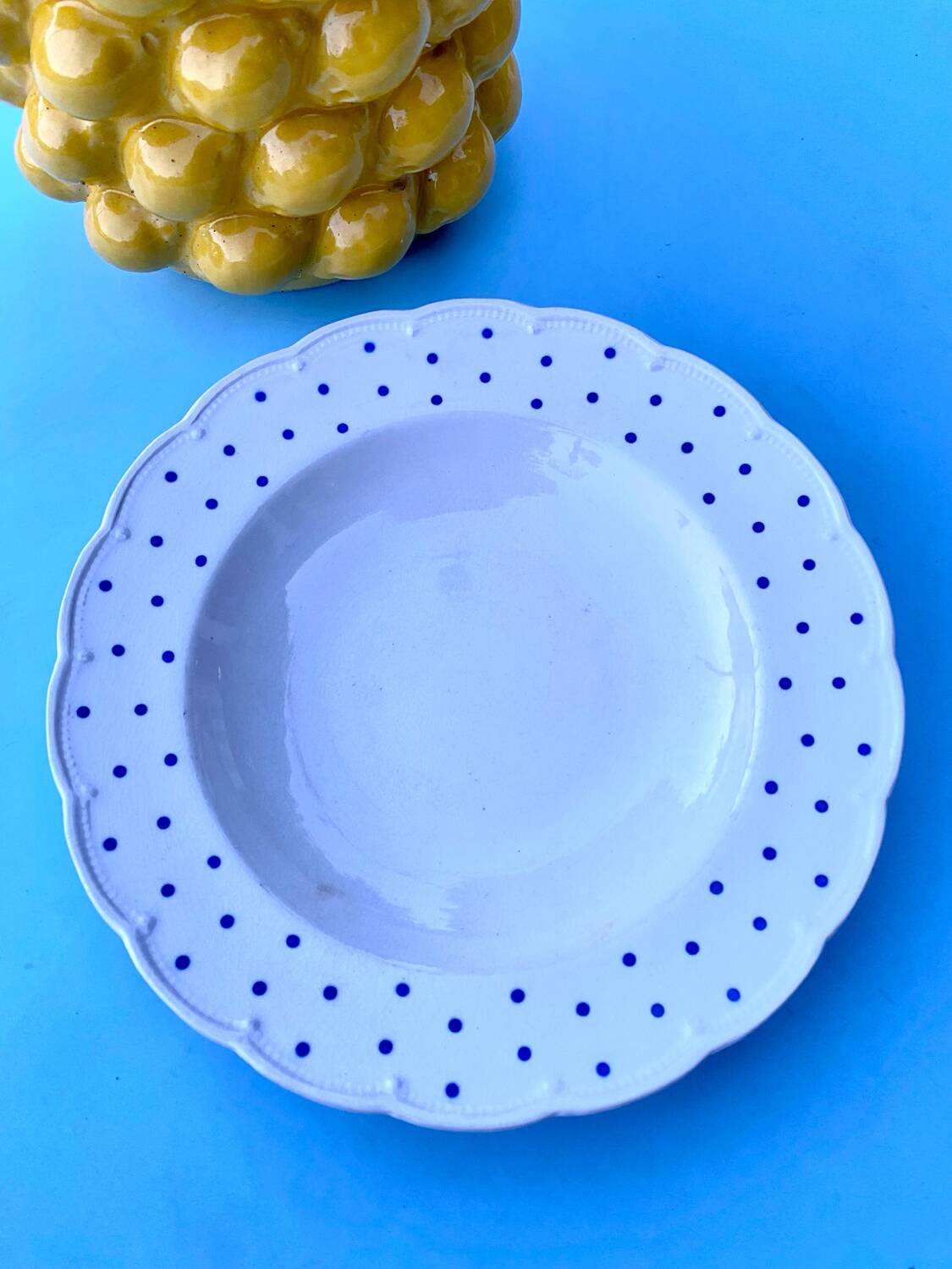 Set of 6 blue polka dot soup plates Boch Frères