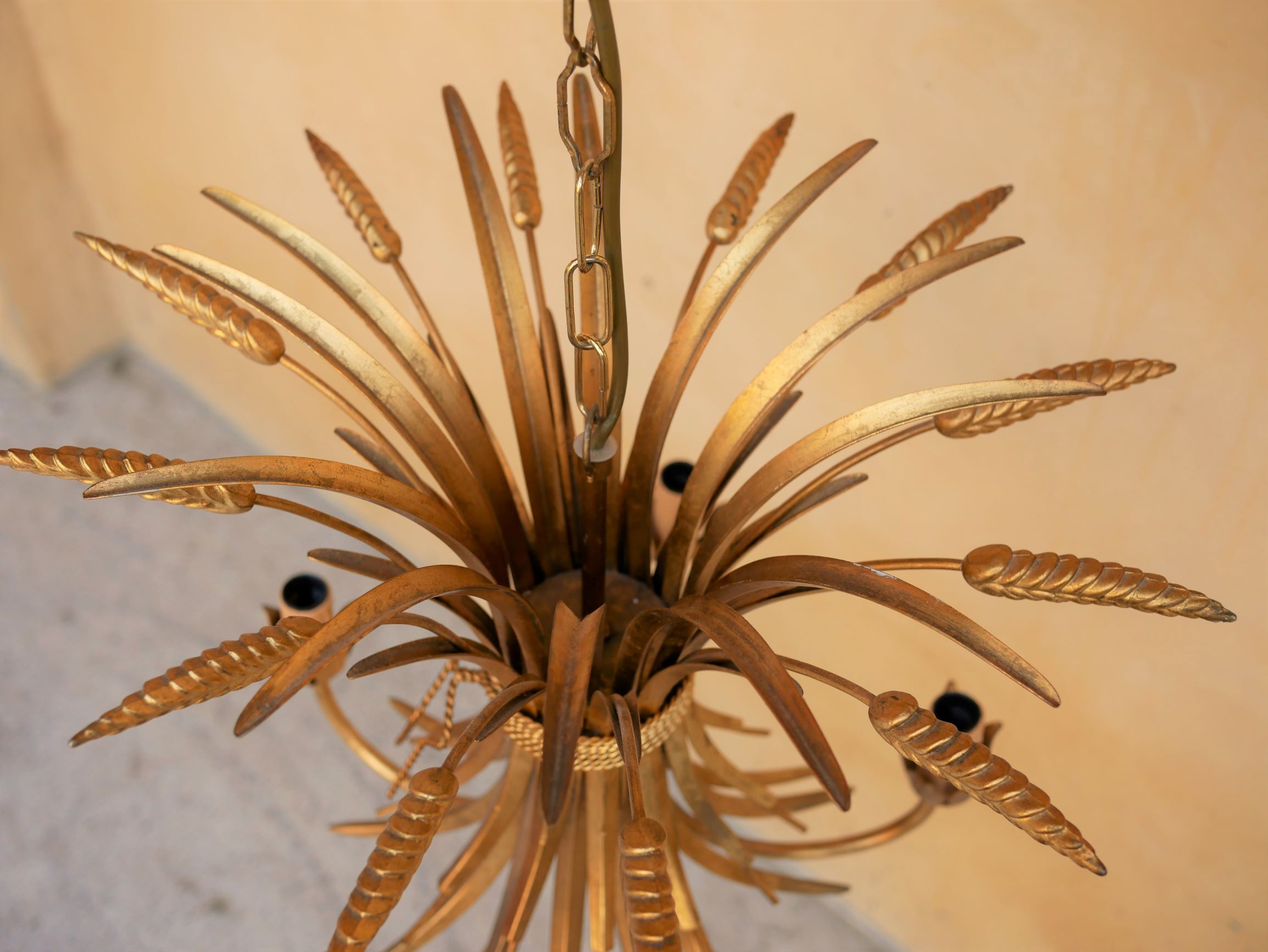 Golden vintage chandelier "wheat ears" by Maison Masca