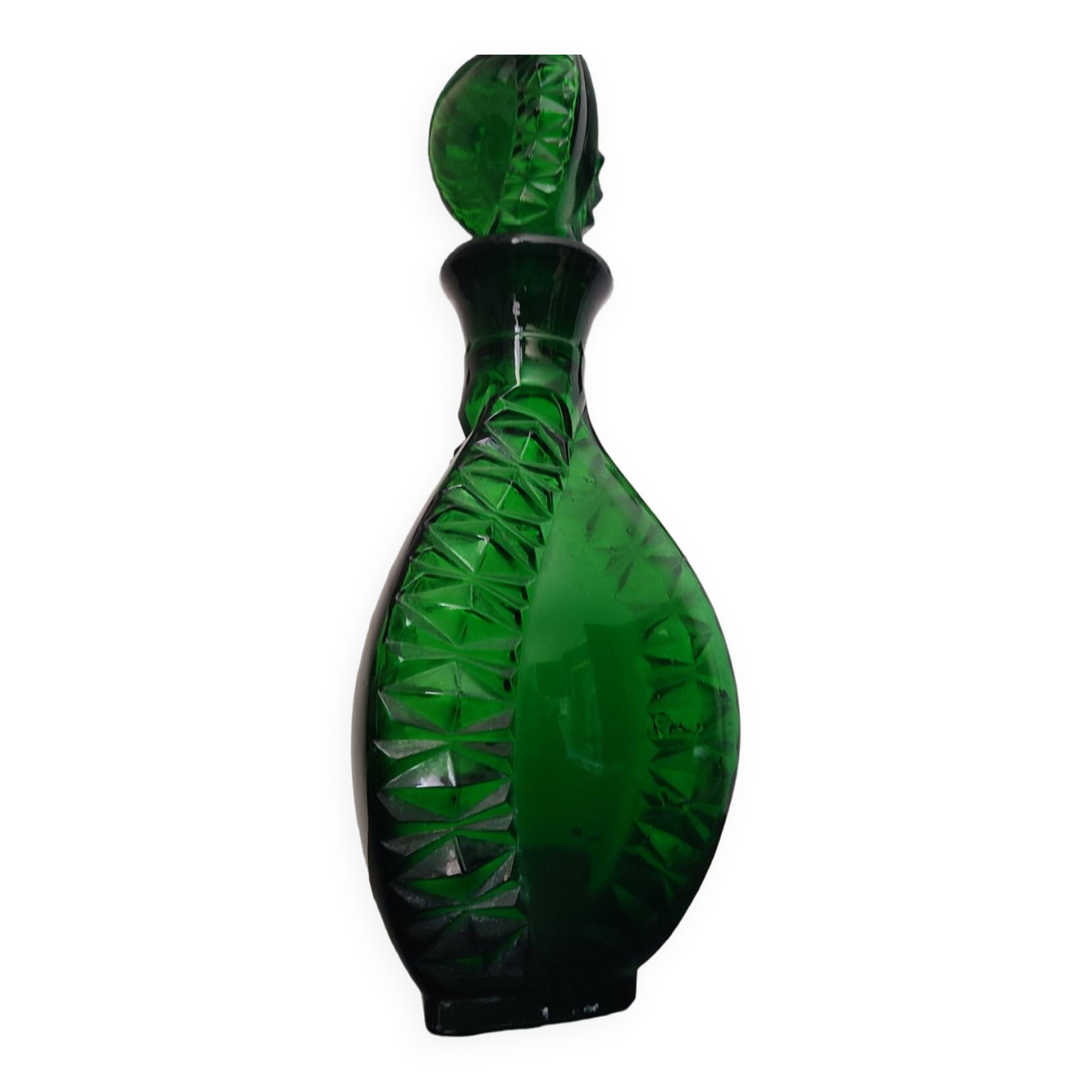 Vintage green carafe in chiseled glass