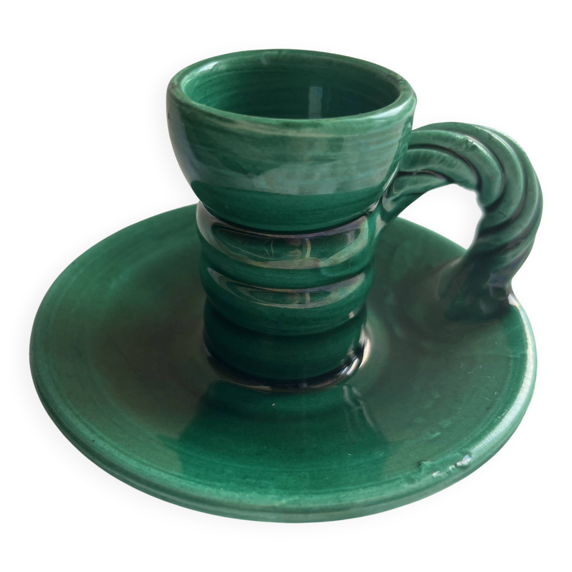Vallauris green ceramic candlestick