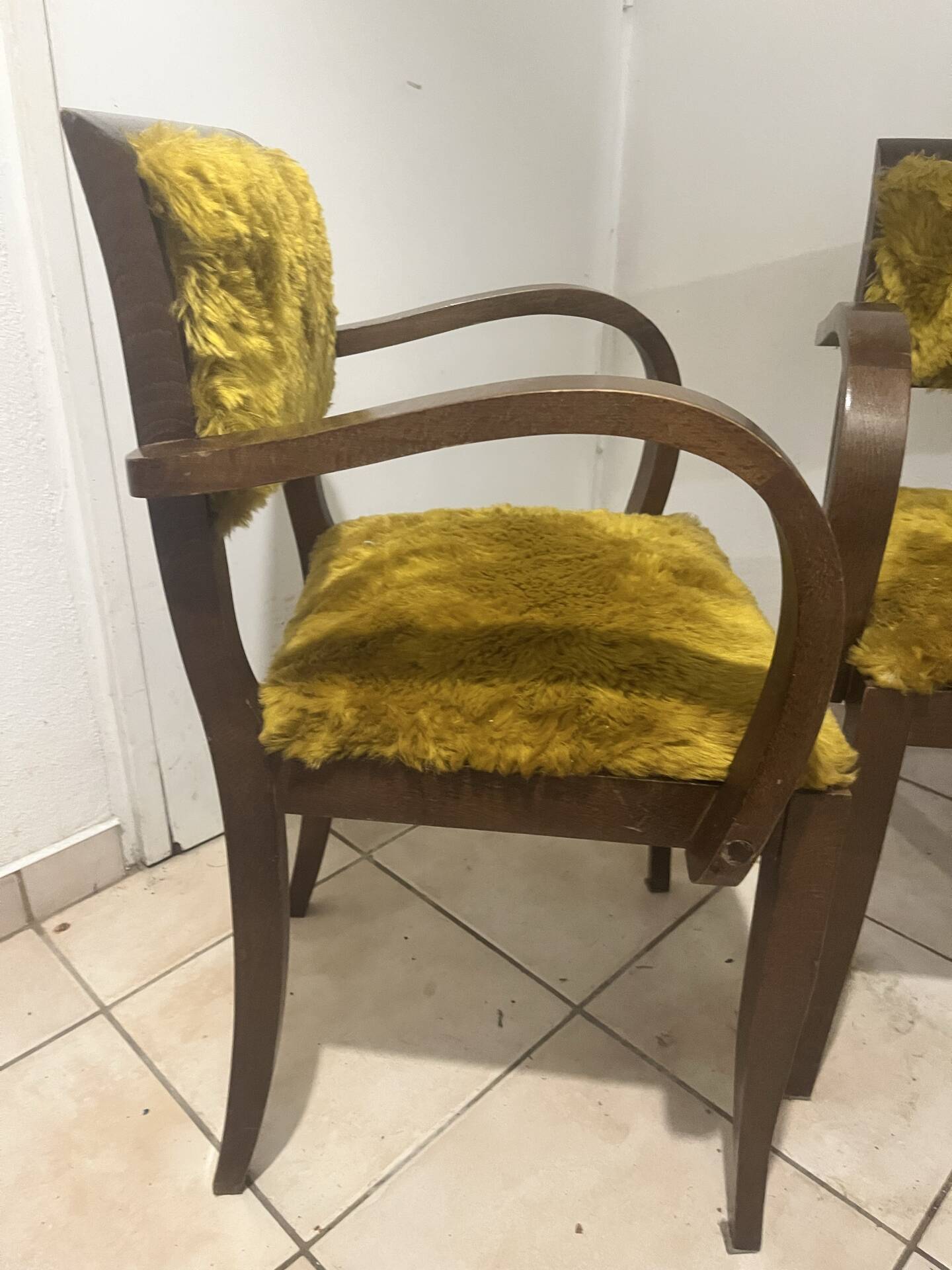 Pair of vintage Art Deco bridge armchairs — Fleece / fur fabric