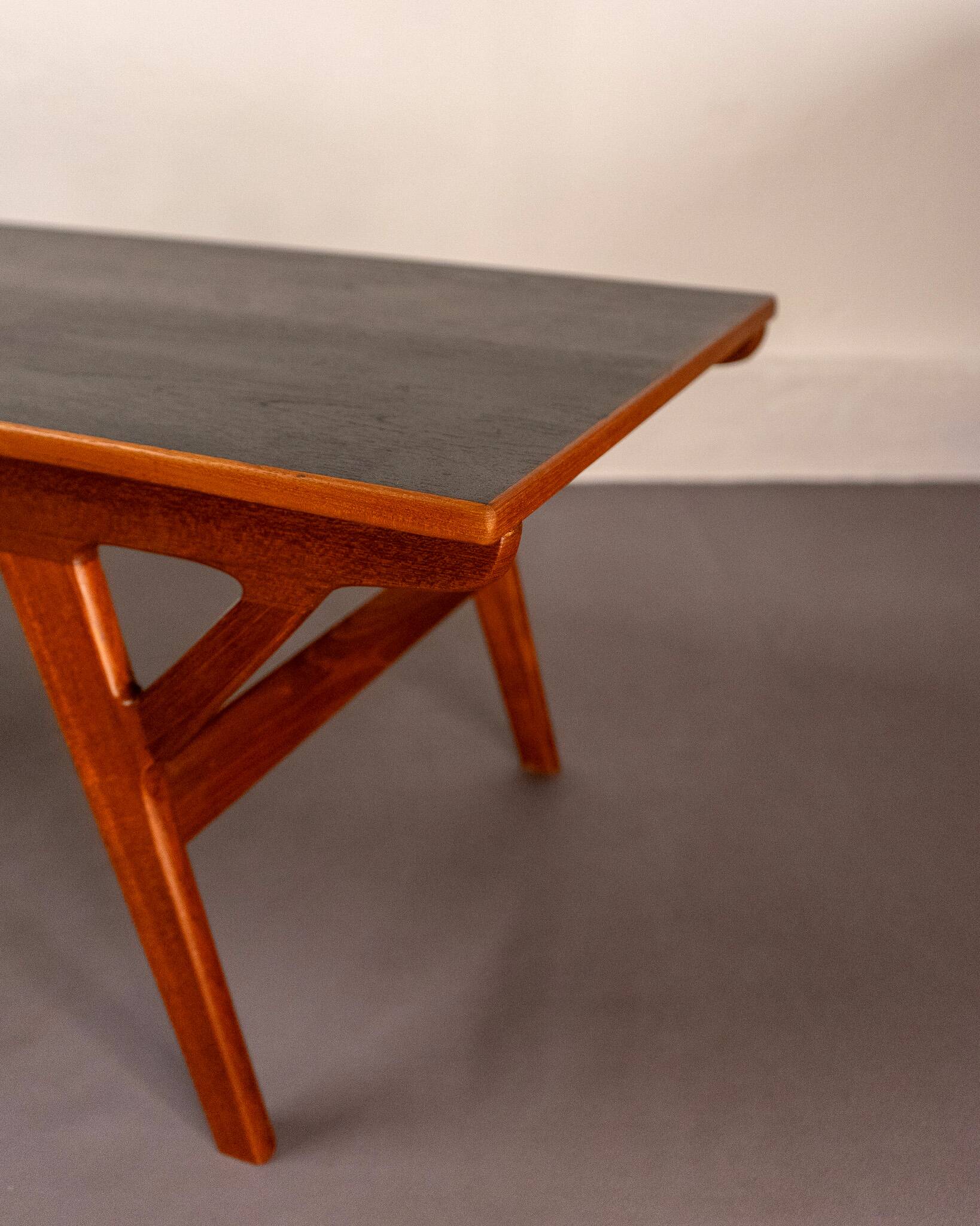 Mid Century Scandinavian Coffee Table in Teak and Black Enameled