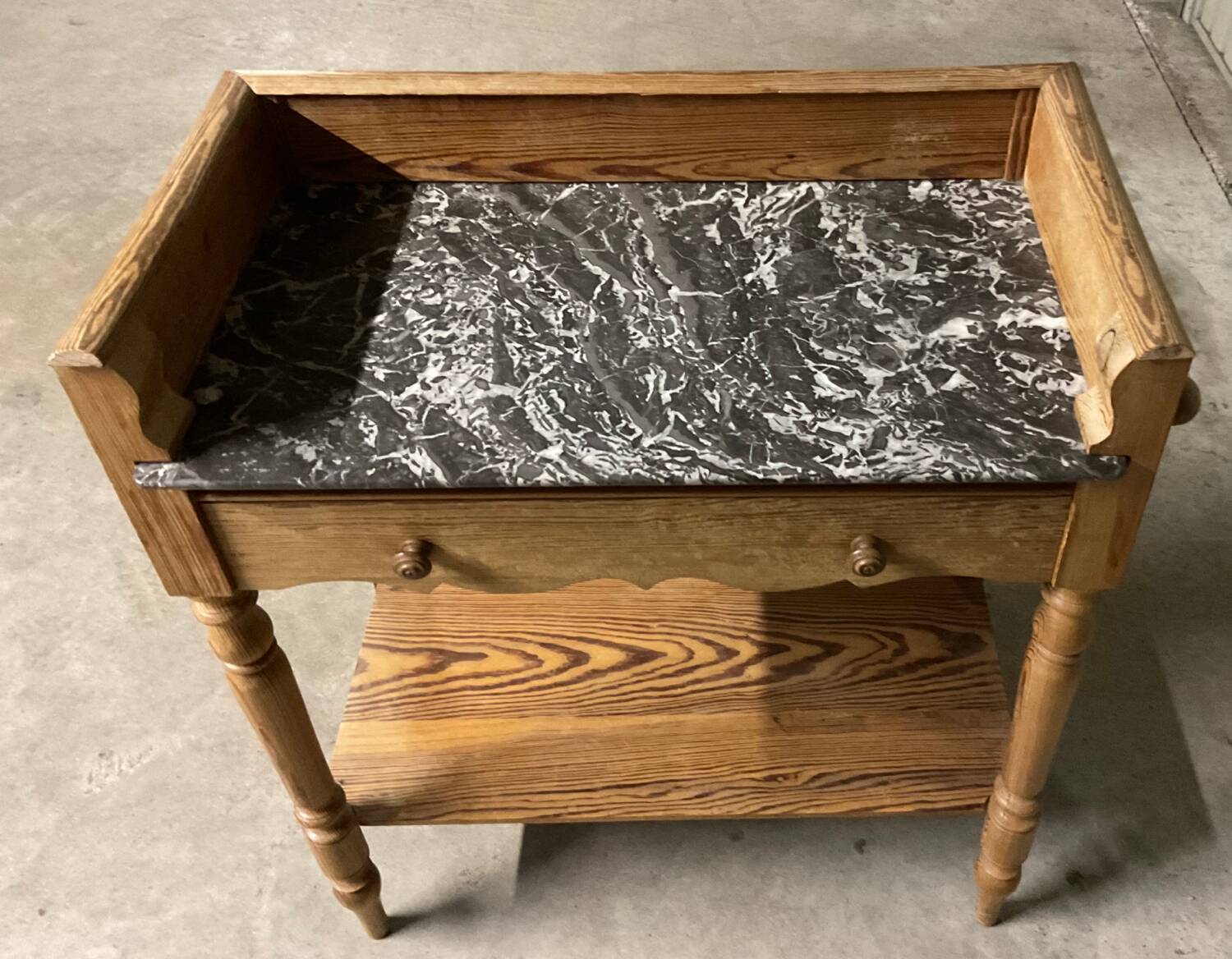 Petit meuble bois et marbre années 50