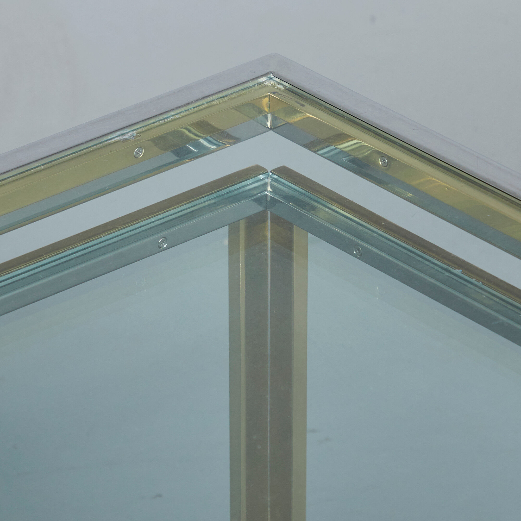 Brass and chrome coffee table with four nesting tables 1970