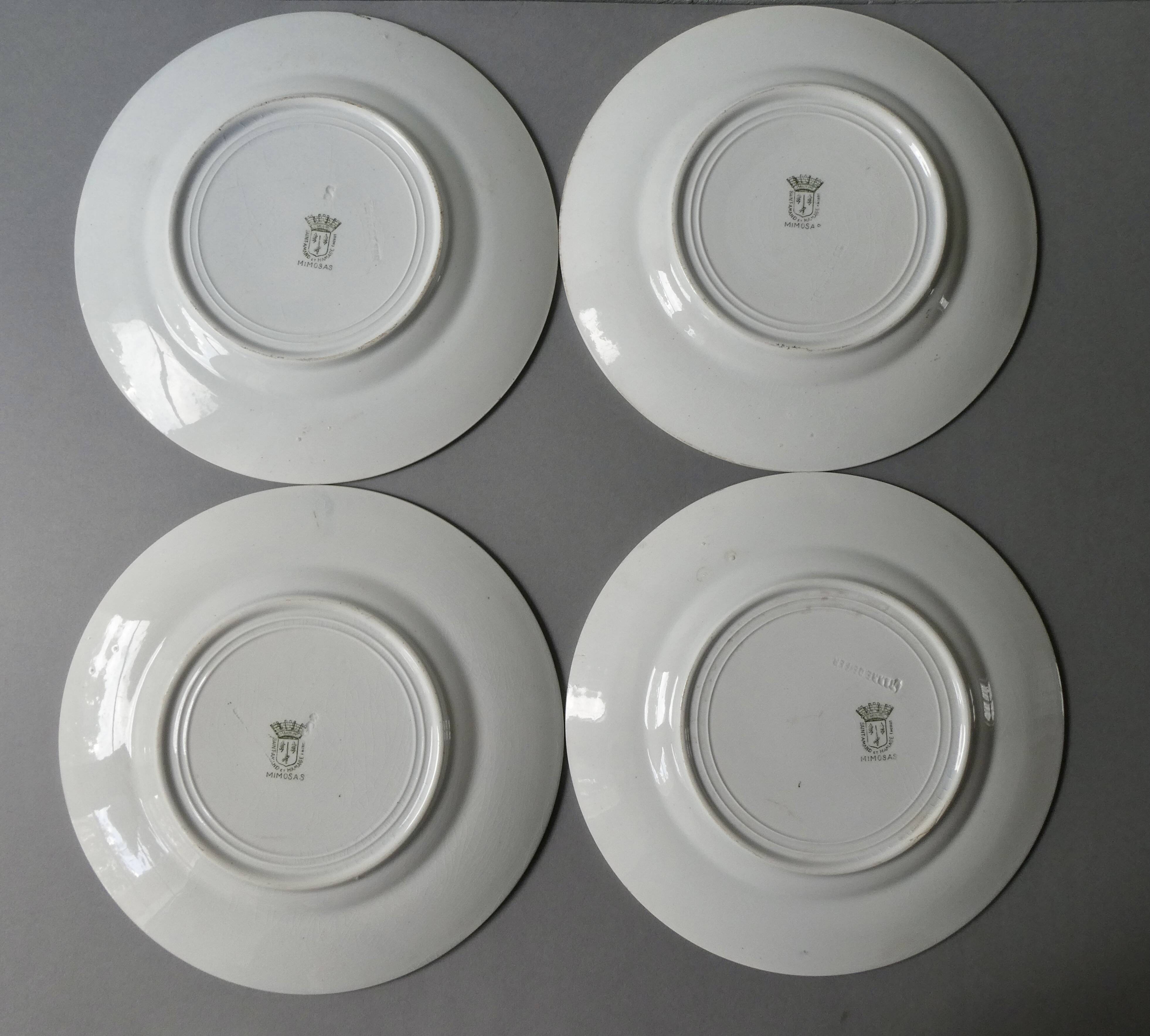4 assiettes plates Terre de Fer Saint Amand, décor mimosas
