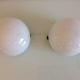 Pair of globe half moon ceiling lights in opaline vintage 60s-70s