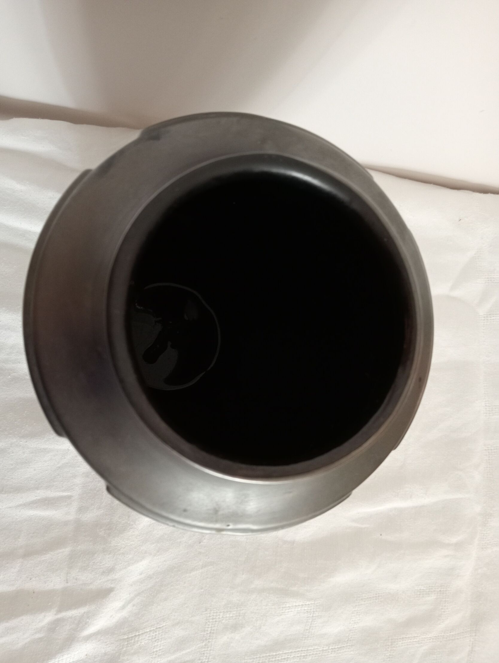 Large iridescent black art deco design vase