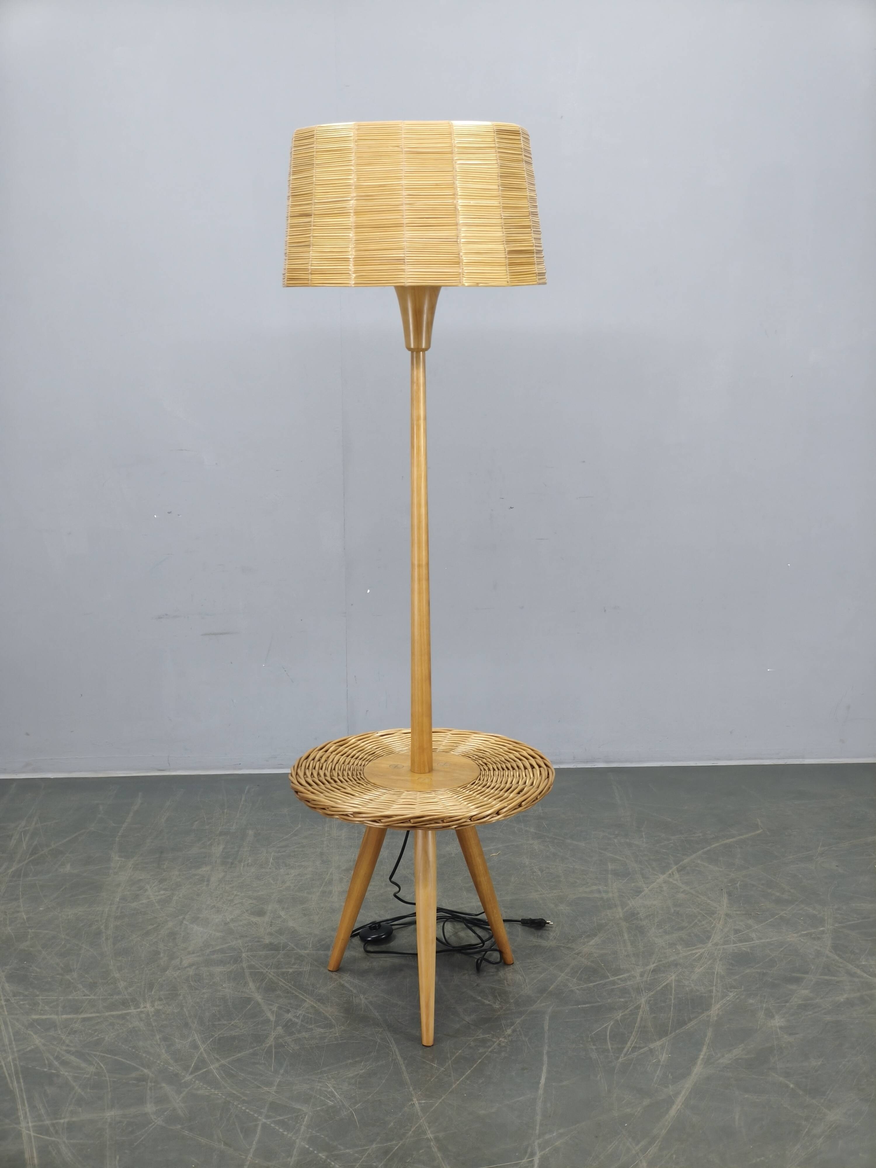 Jan Kalous ULUV Rattan Floor Lamp, Czechoslovakia 1960s