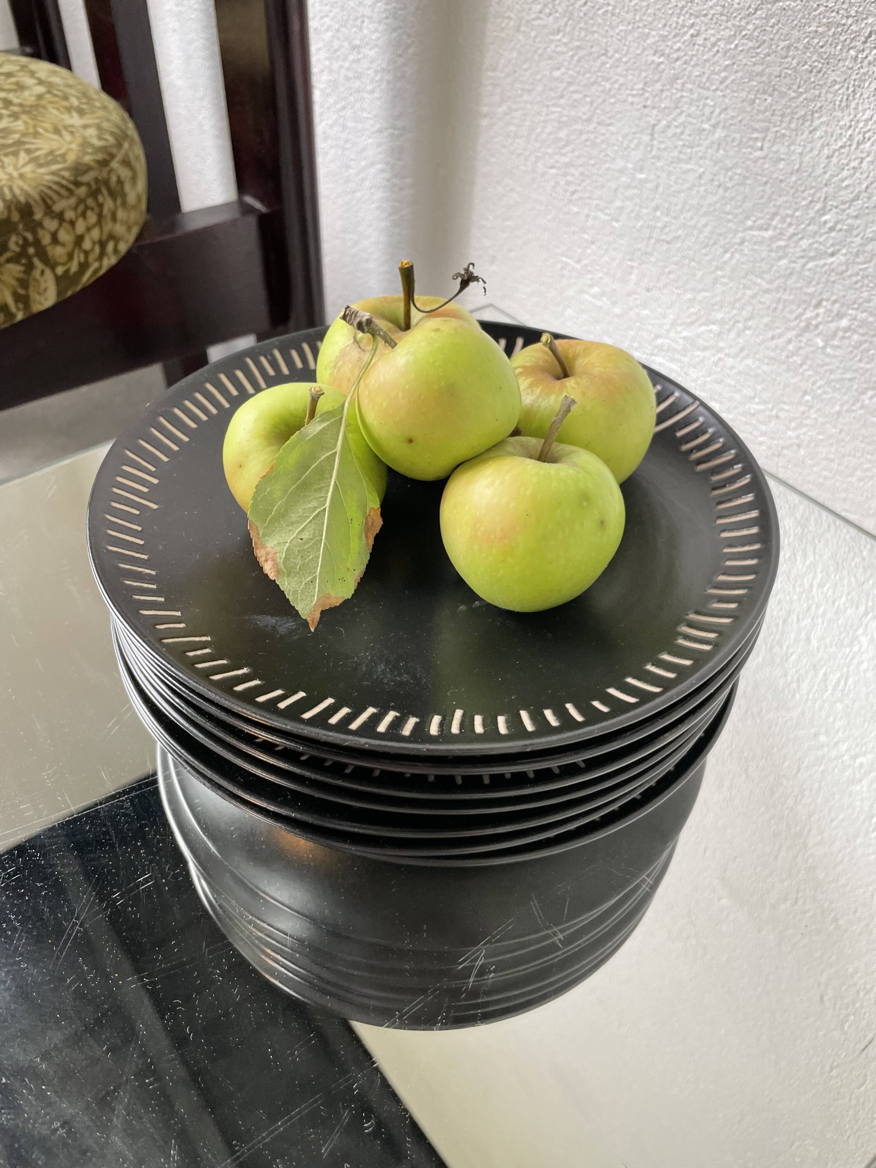 7 black ceramic plates