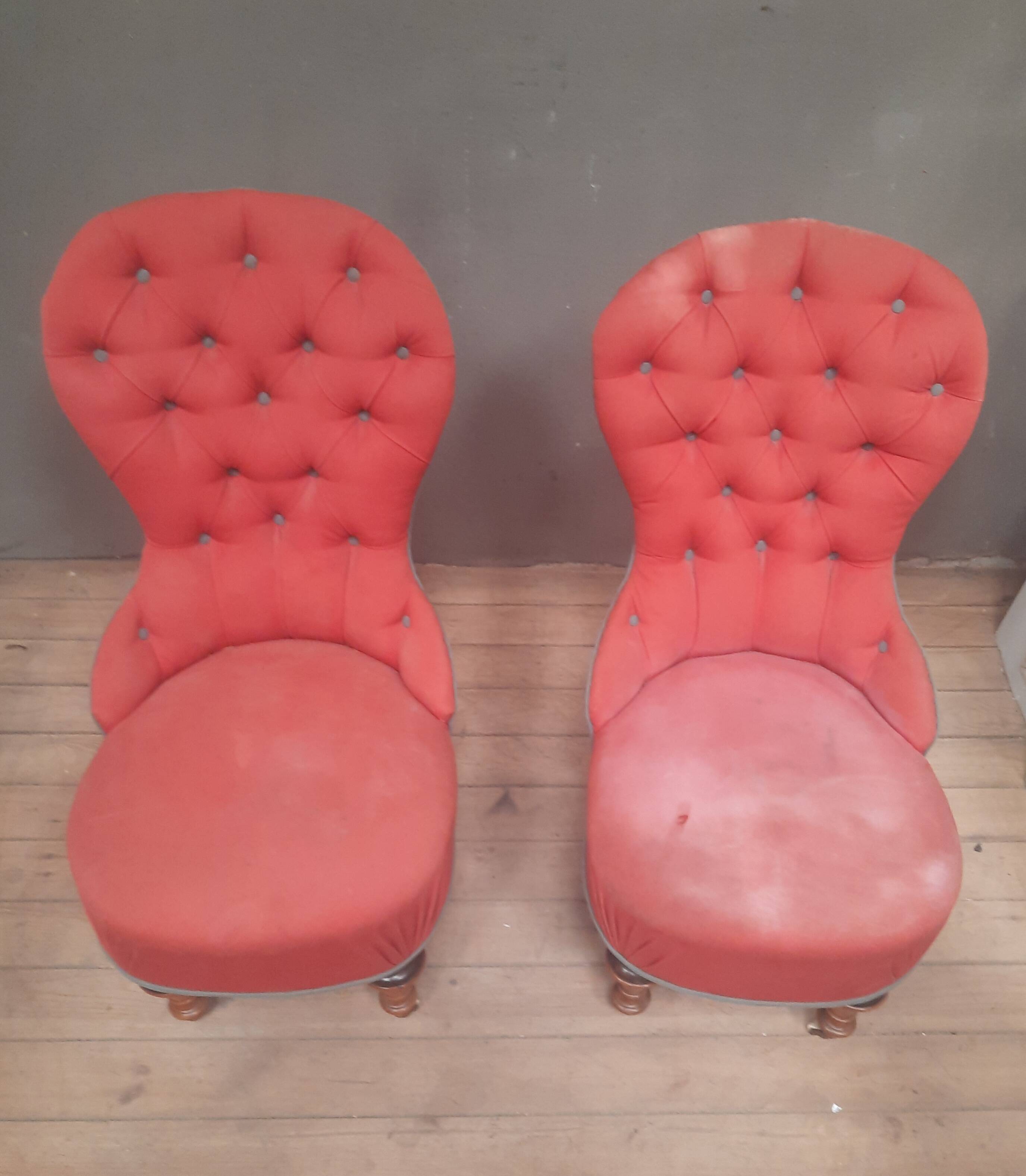 Pair of upholstered toad chairs