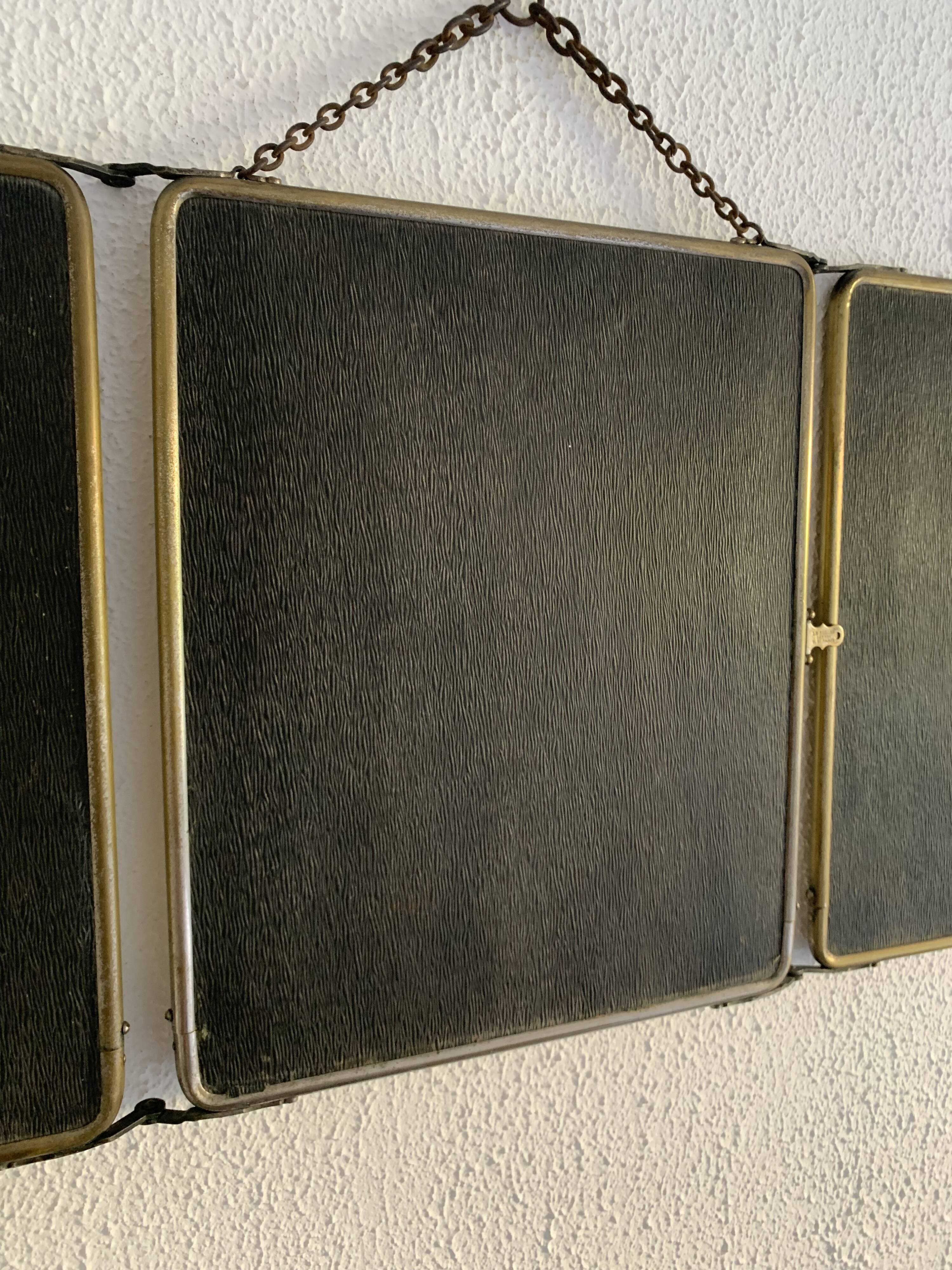 Vintage 1930s barber's triptych mirror Le Solide Paris - 33 x 86 cm