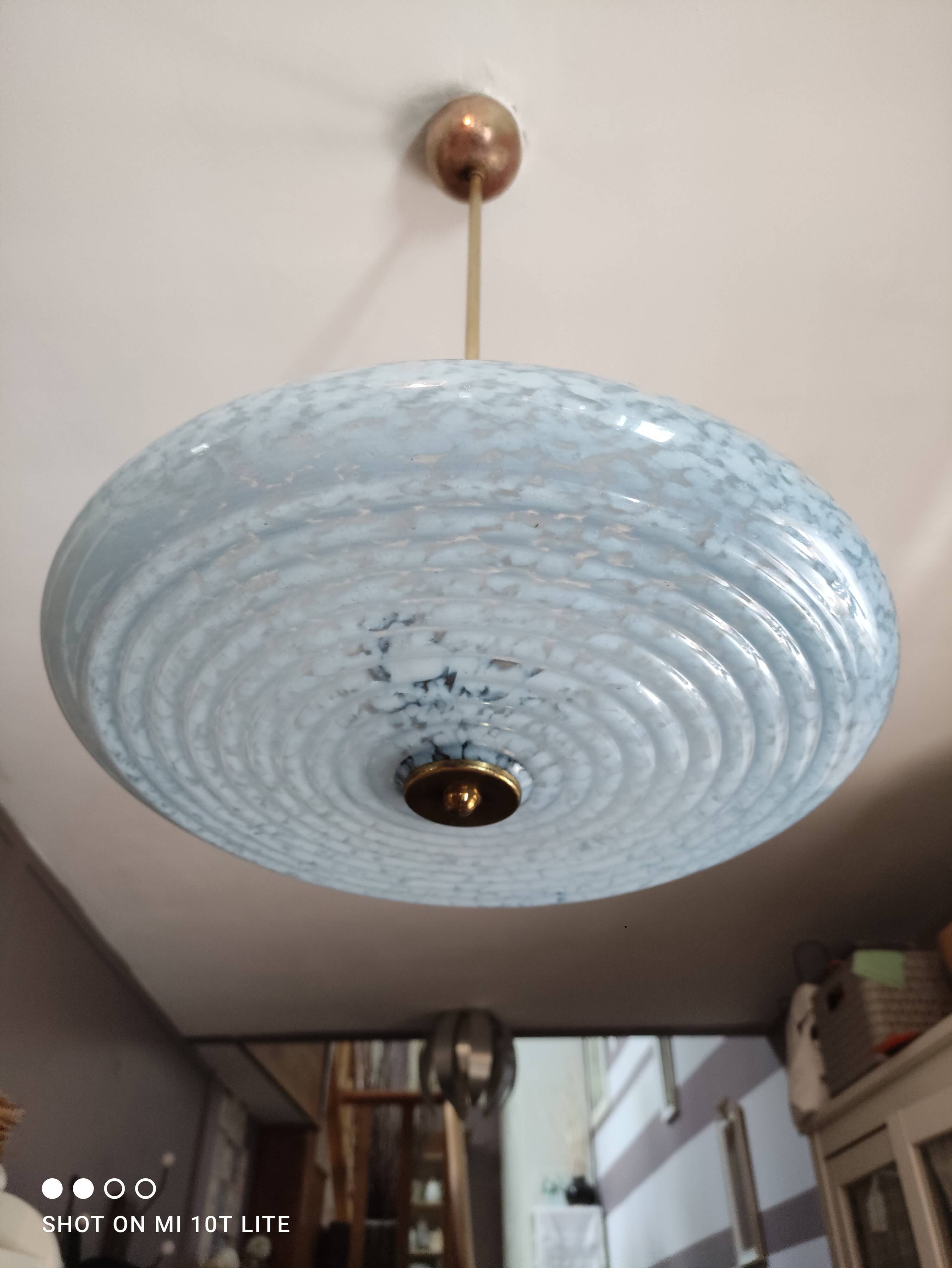 Art deco ceiling lamp in light blue clichy glass