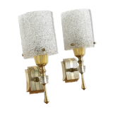 Pair of sconces in gold metal and plexi granita