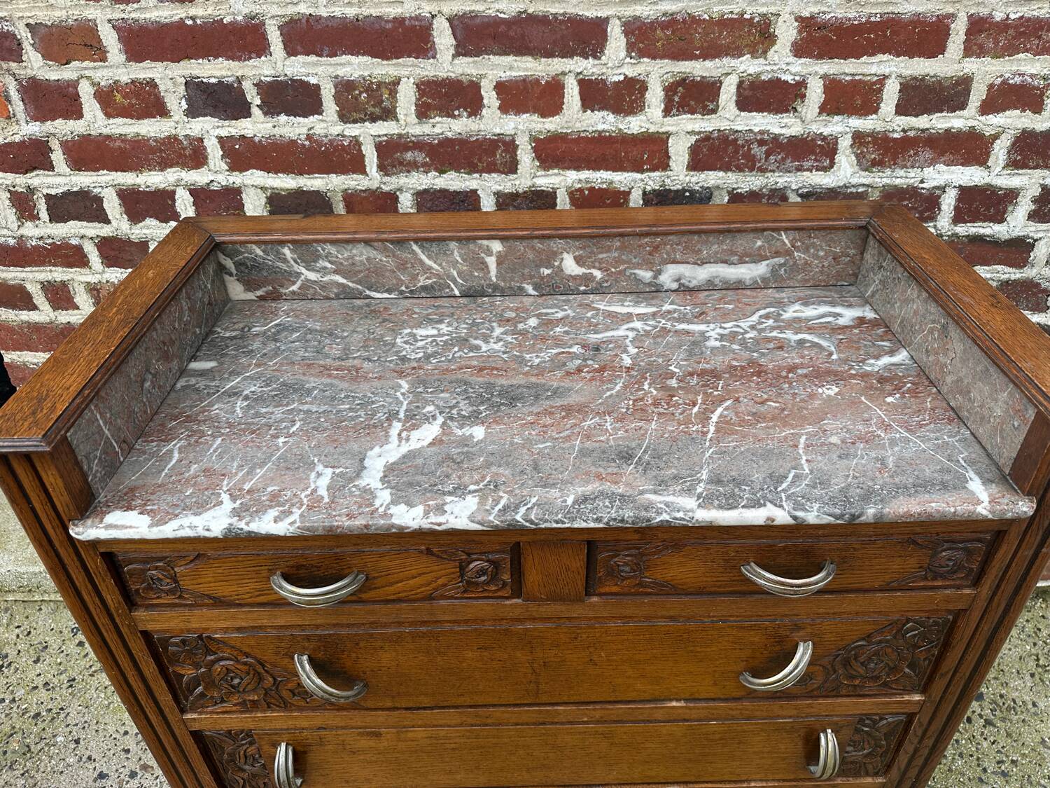 Art Deco chest of drawers, marble top, solid oak, dressing table
