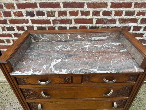 Commode Art Déco, plateau marbre, chêne massif, coiffeuse