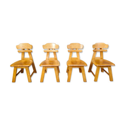 Chaises brutalistes néerlandaises en chêne, années 1960