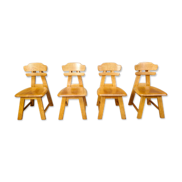 Vintage Dutch brutalist oak dining chairs, 1960s