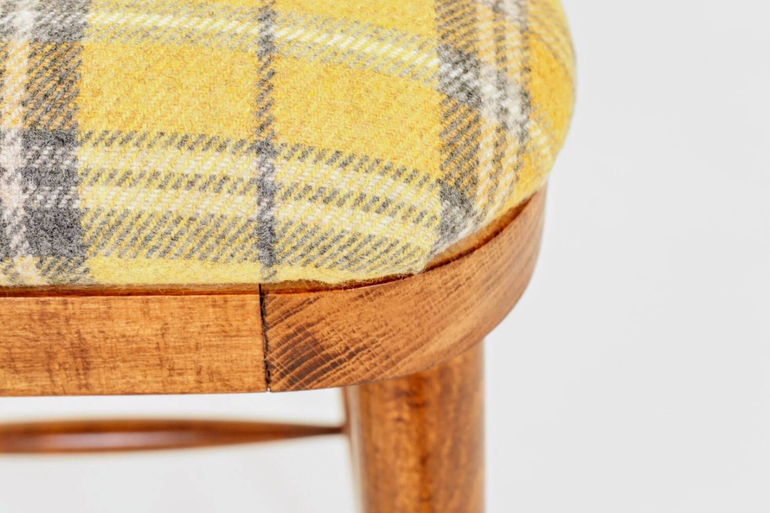 Set of 3 natural wood yellow wool bar stools