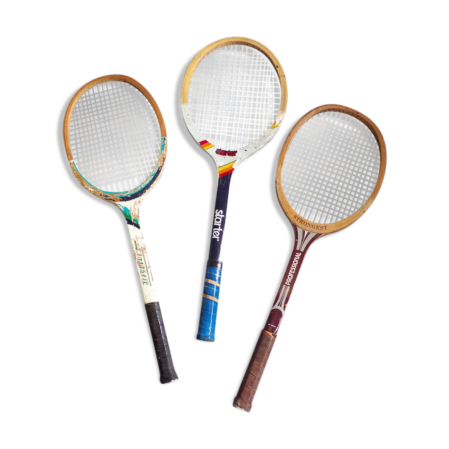 3 vintage wooden tennis rackets