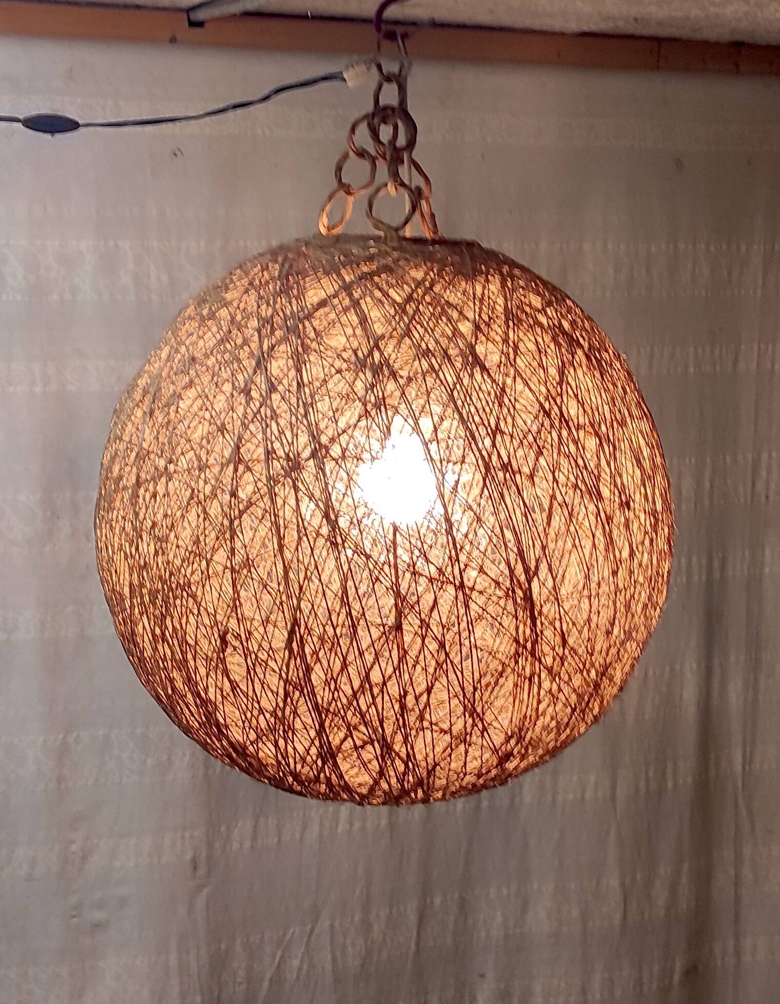 XL lampshade ball in hemp rope and rattan - 1970s