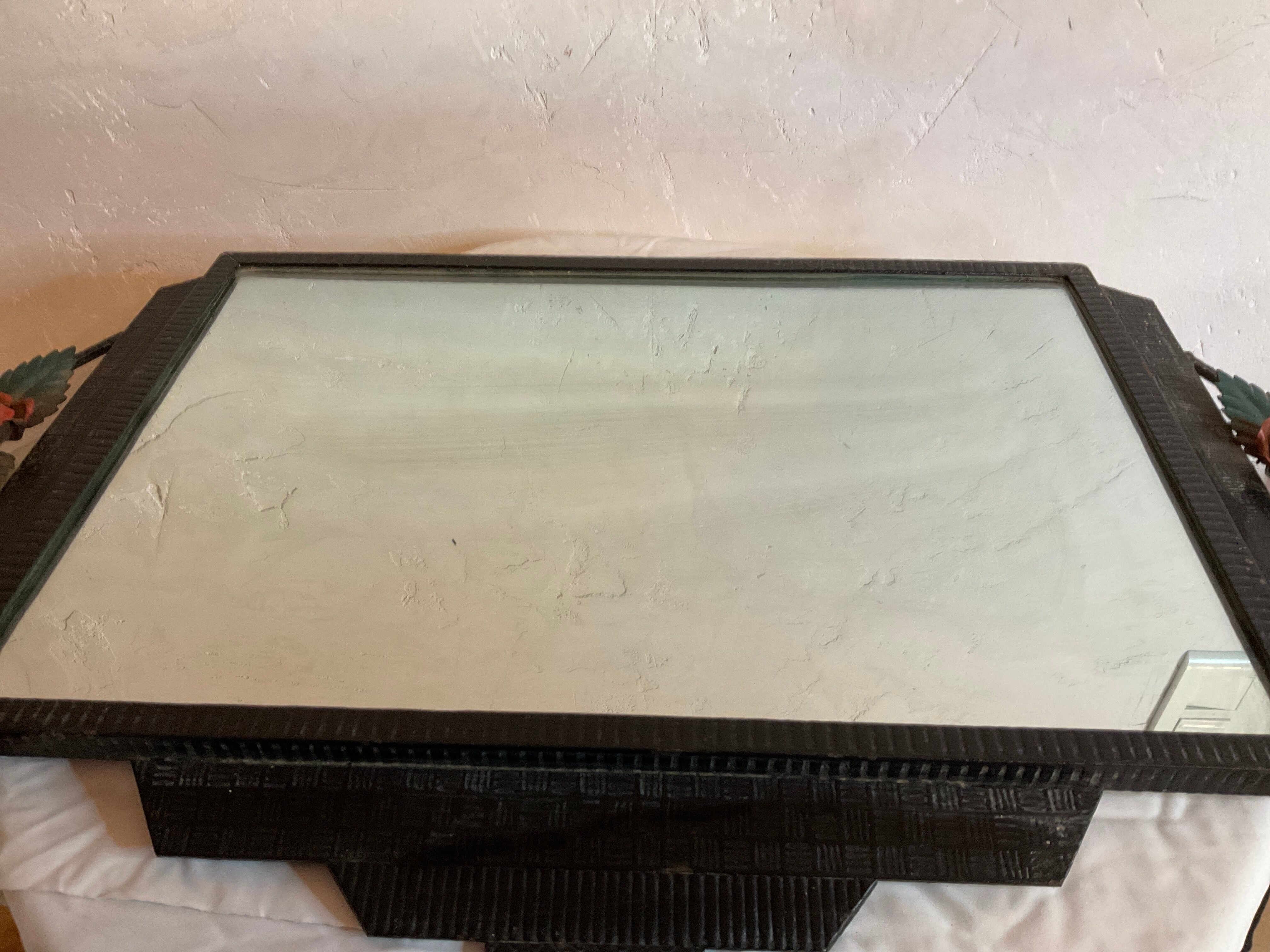 Art deco wrought iron wall mirror rose décor 64x38cm