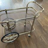 Brass and smoked glass bar trolley, 2 trays