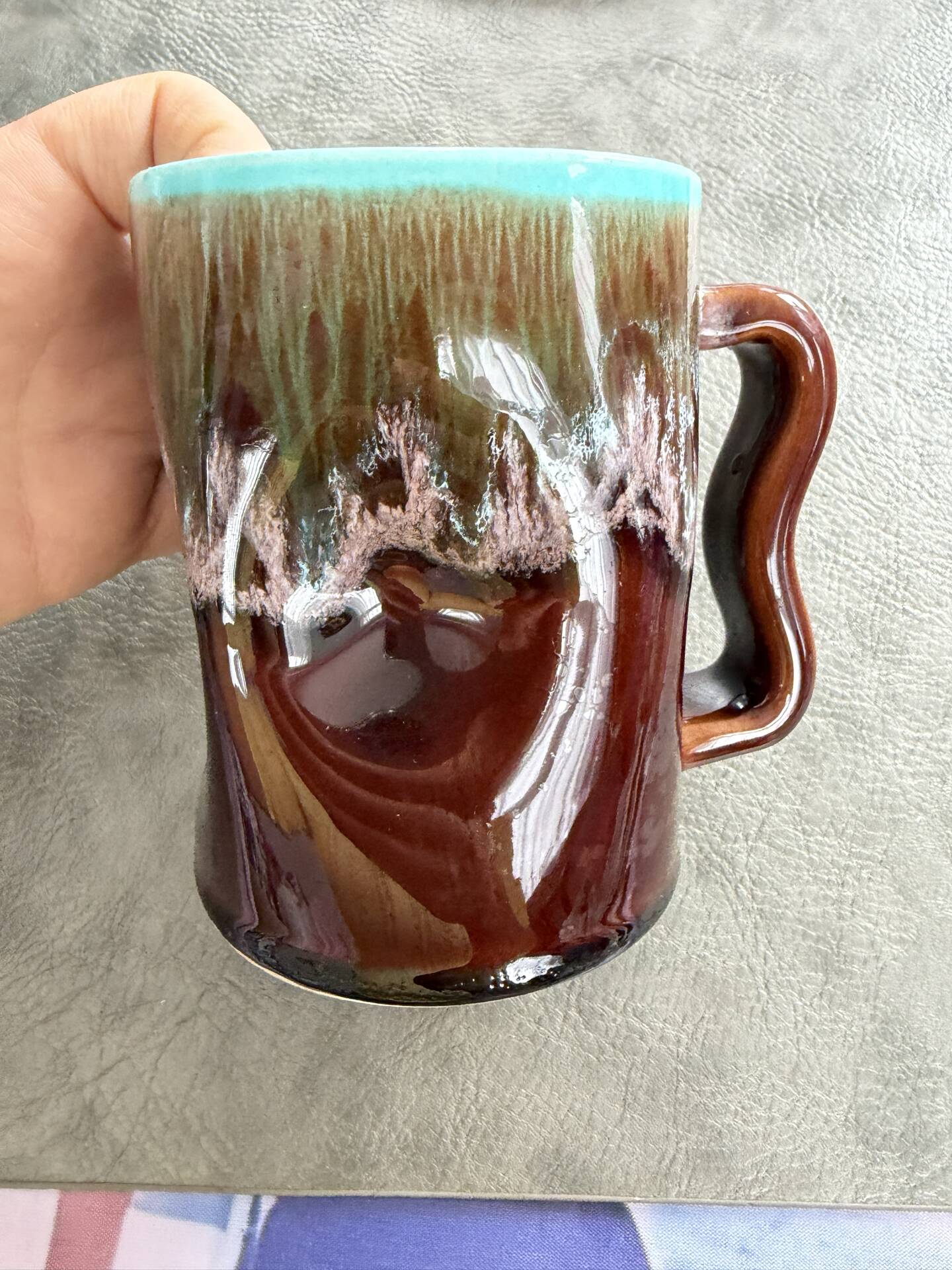 Vintage Vallauris cup blue green brown lava