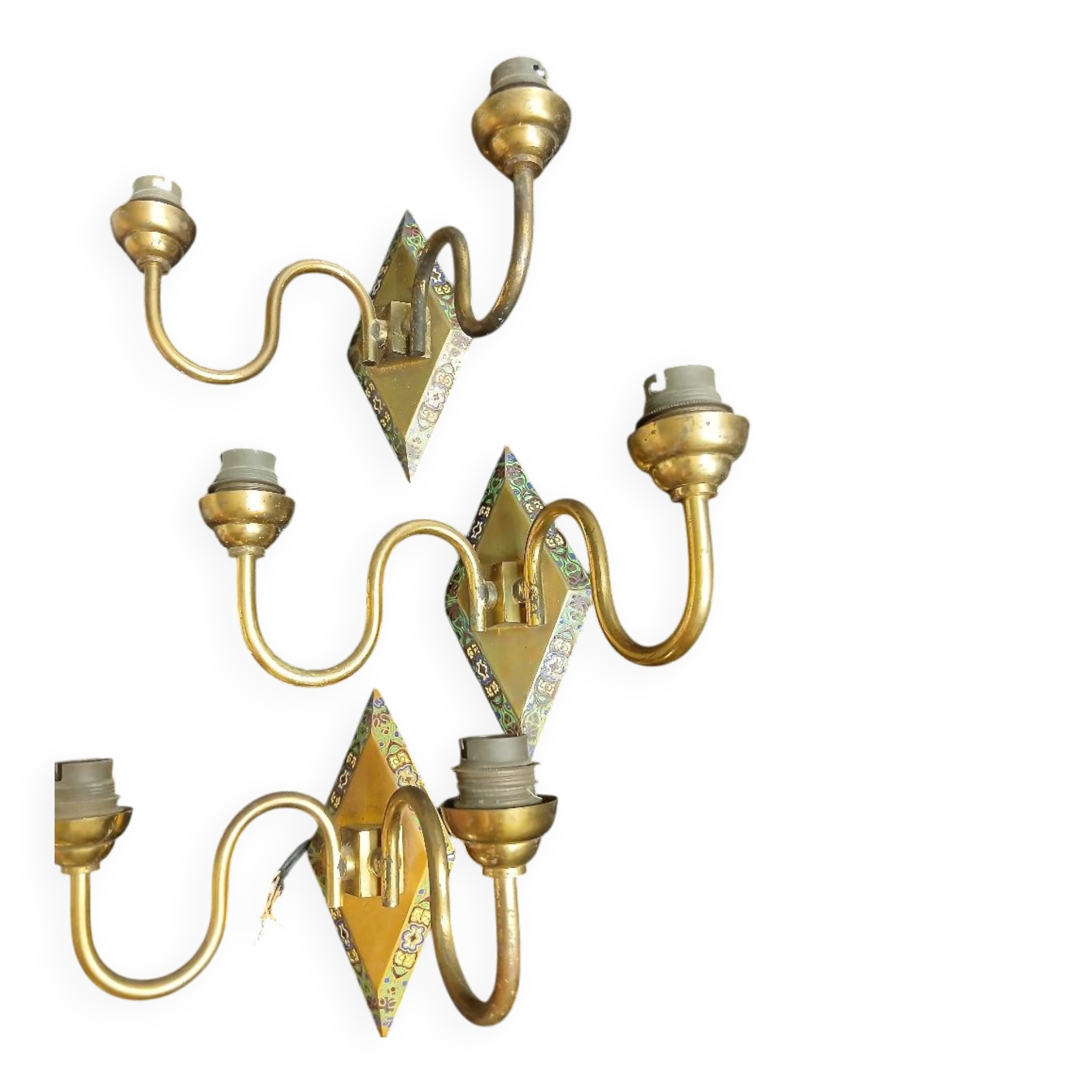 3 Art Deco cloisonné enamel wall lights