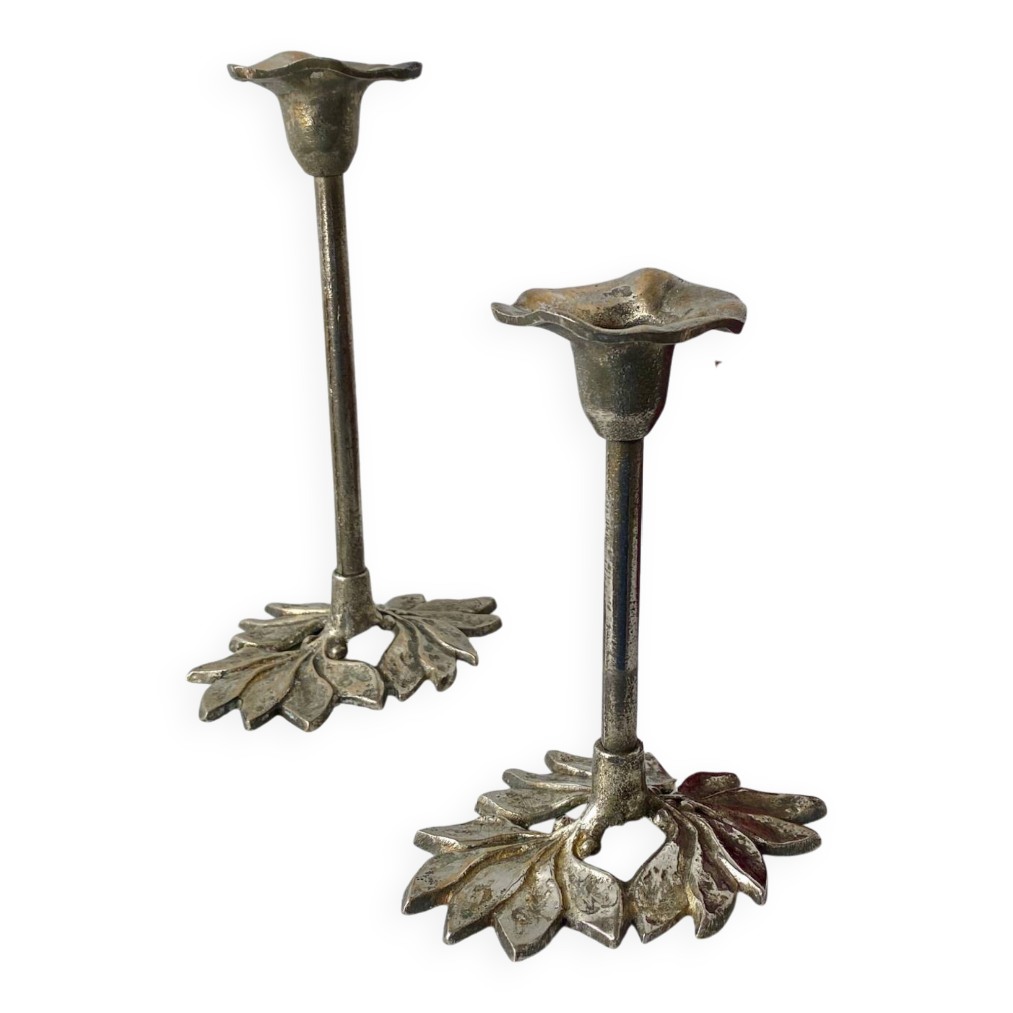 Pair of metal flower candlesticks