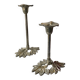 Pair of metal flower candlesticks
