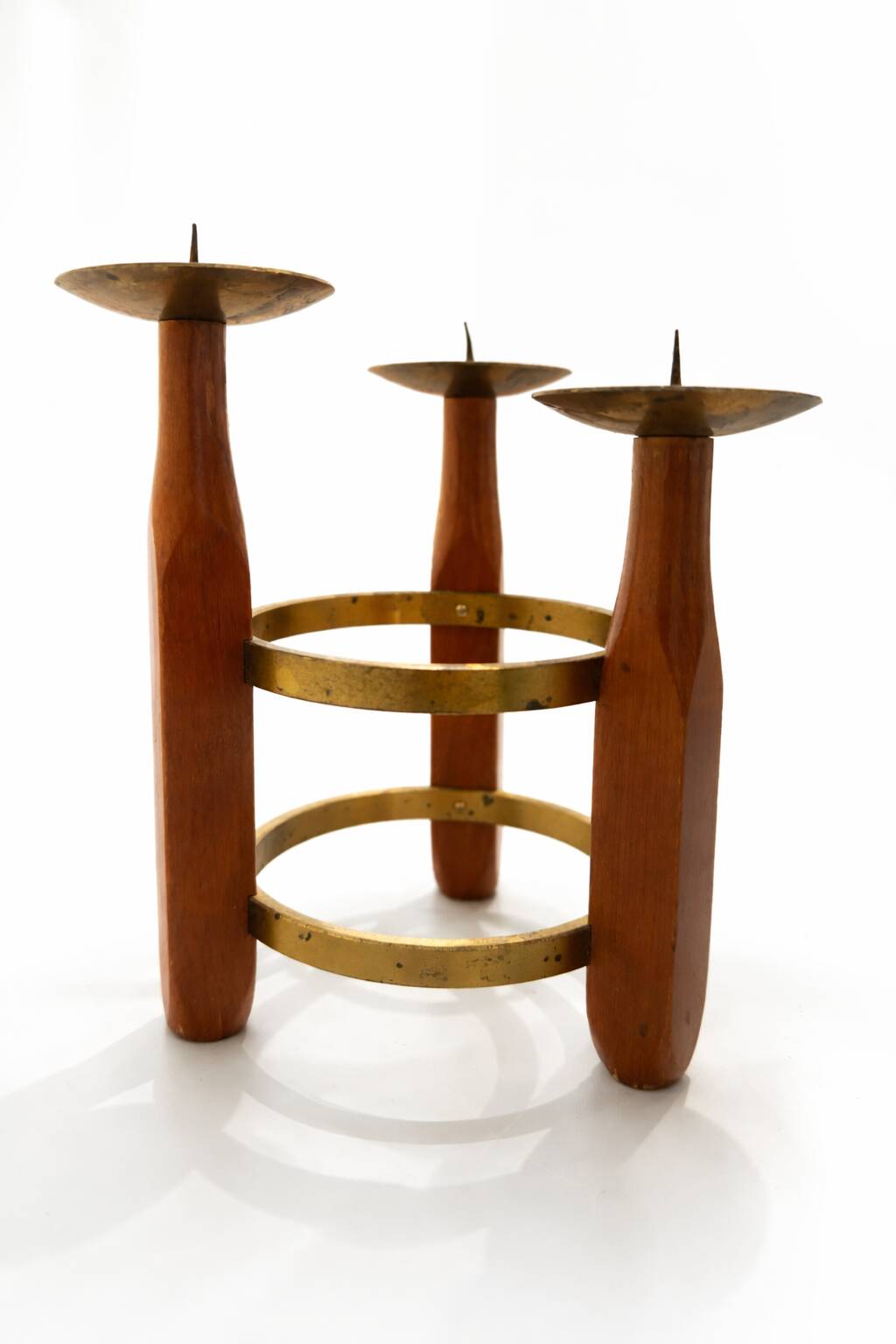 Chandelier ajustable en teck et laiton Mid-Century
