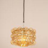 Large amber bubble glass pendant light by Helena Tynell for Limburg, Germany, 1970s.
