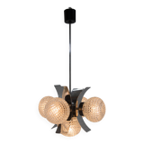 Mid-Century Chrome & Glass Chandelier, Czechoslovakia, 1970s