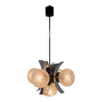 Mid-Century Chrome & Glass Chandelier, Czechoslovakia, 1970s