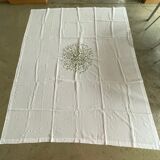 Hand-embroidered tablecloth on rectangular thread canvas