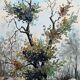 Watercolor painting "On the edge of the forest" signed MR Bouffard - mid 20th century