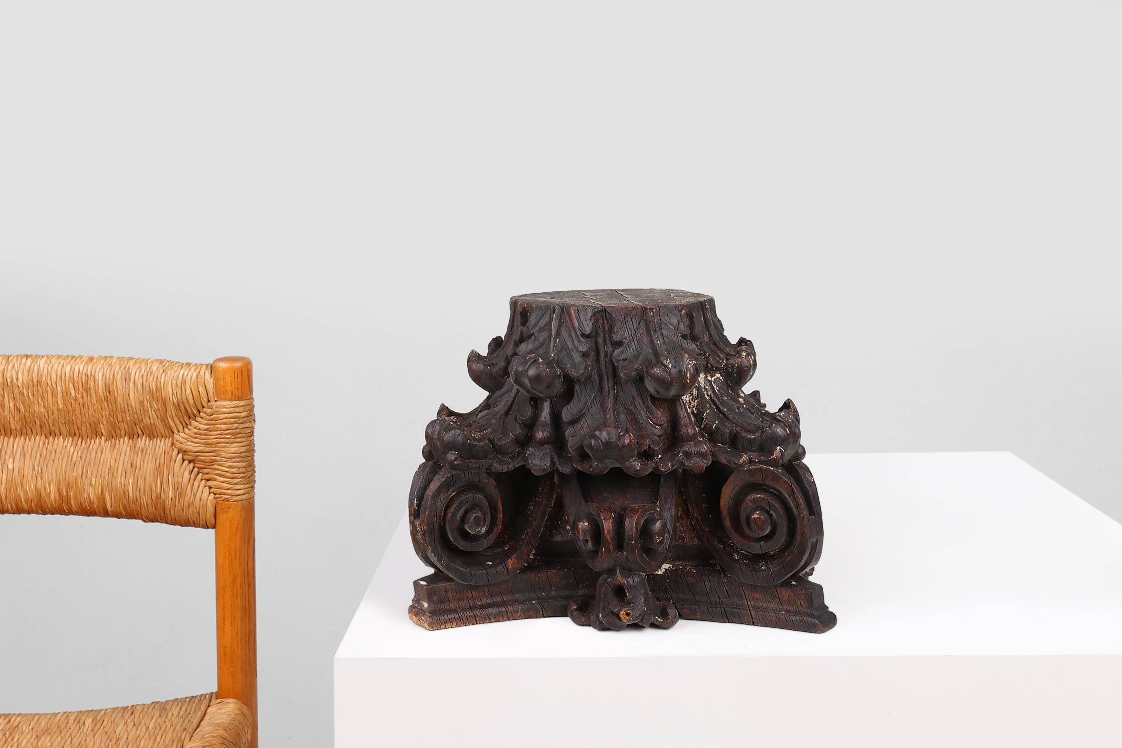 An ancient hand carved Corinthian column capital, France, 18th century