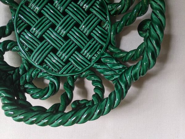 Coupe à fruits ancienne céramique torsadée tressage artisanal campagne